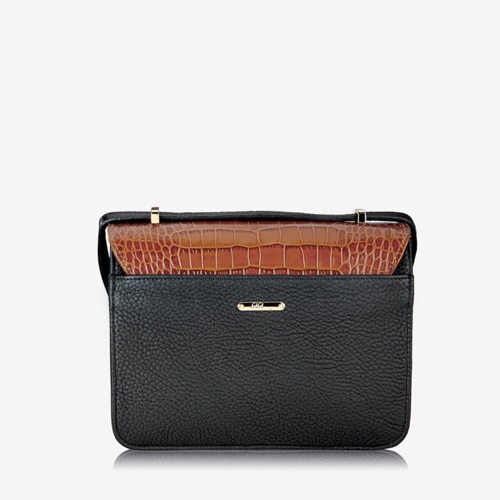 Gigi New York Abigail Leather Crossbody Bag Croc Embossed Black Brown White Gold - Picture 3 of 10